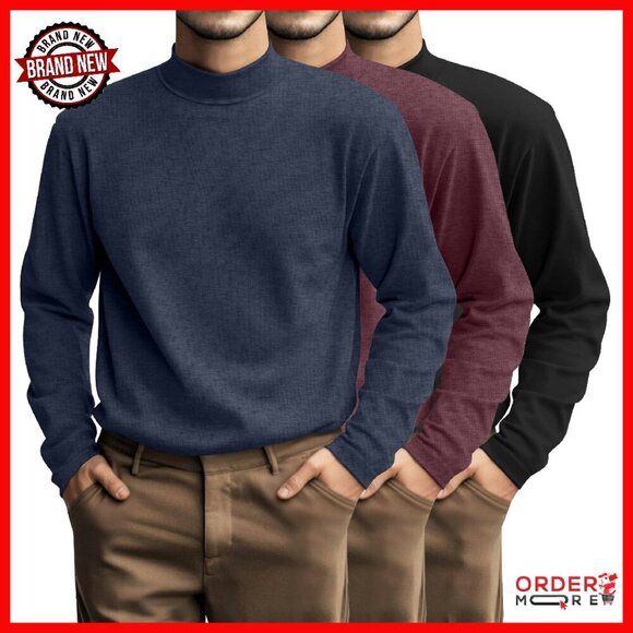 Men's Big Tall Mock Turtleneck Cotton Shirts 3-Pack Loose Fit